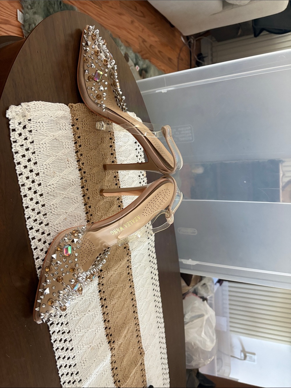 Embellished Nude Pointed-Toe Slingback Heels - Designer Style - Picture 2 of 3